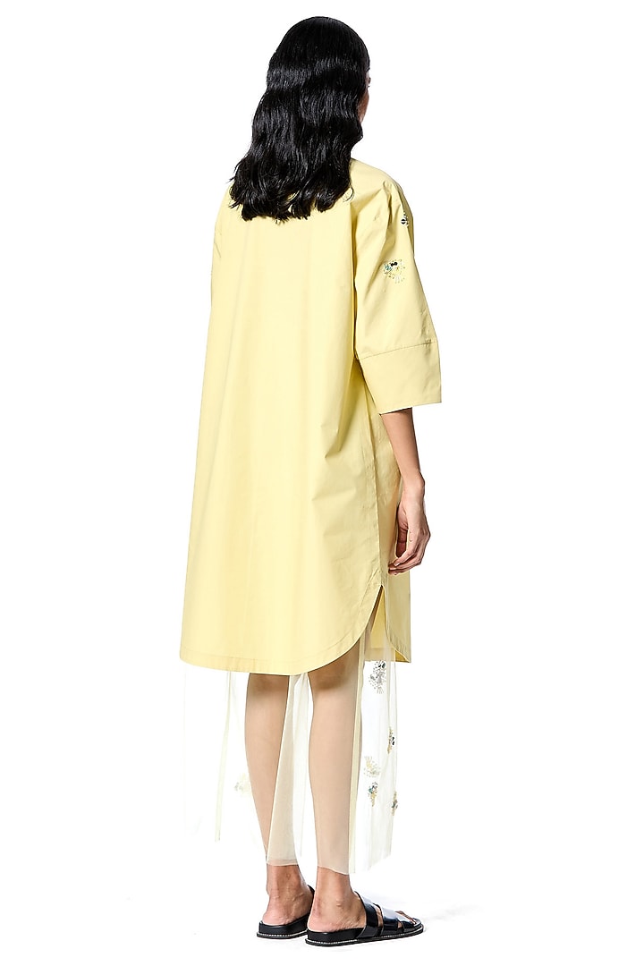Yellow Cotton Embellished Oversized Vacation Shirt Dress by Kanika Goyal at Pernia's Pop Up Shop