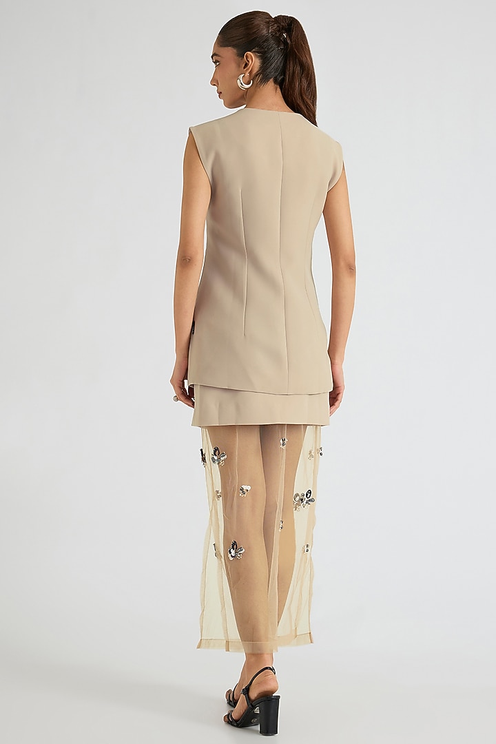Beige Polyester Embellished Skirt Set by Kanika Goyal at Pernia's Pop Up Shop