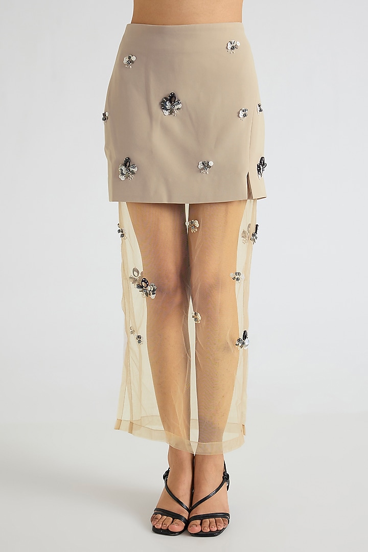Beige Polyester Embellished Skirt Set by Kanika Goyal at Pernia's Pop Up Shop