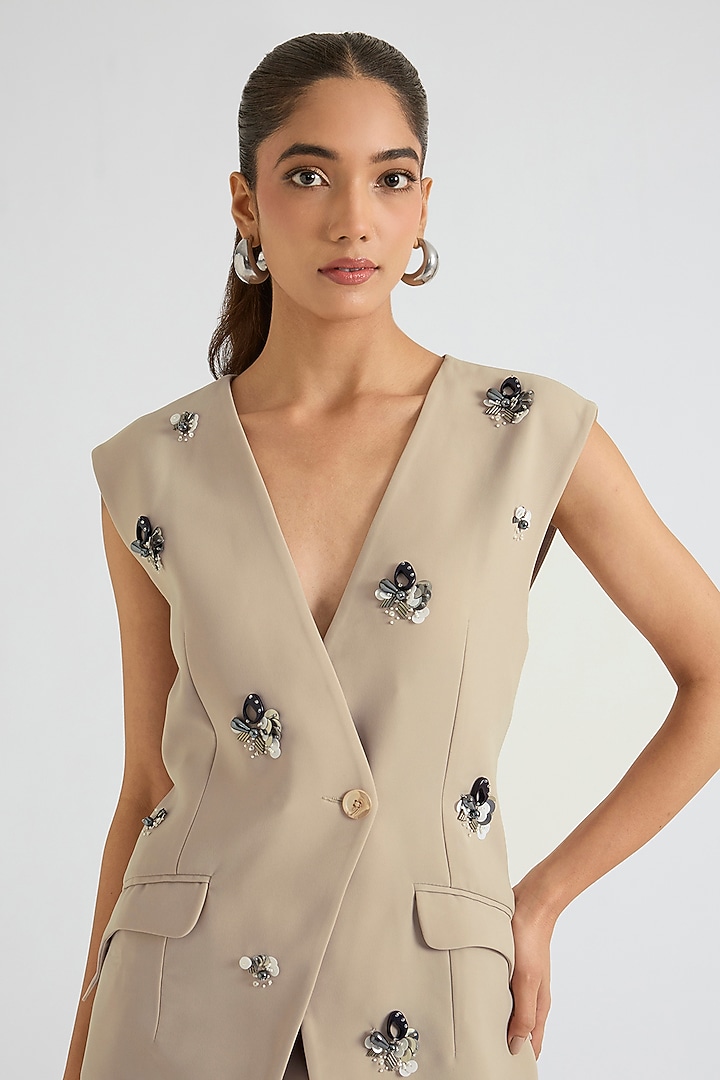 Beige Polyester Embellished Skirt Set by Kanika Goyal at Pernia's Pop Up Shop