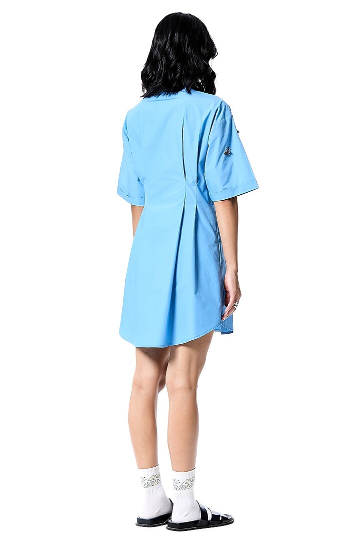 Blue Cotton Embellished Vacation Shirt Dress by Kanika Goyal at Pernia's Pop Up Shop