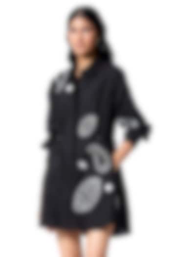 Black Cotton Embellished Vacation Shirt Dress by Kanika Goyal at Pernia's Pop Up Shop