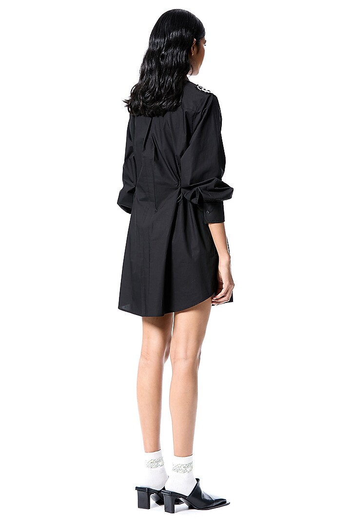 Black Cotton Embellished Vacation Shirt Dress by Kanika Goyal at Pernia's Pop Up Shop