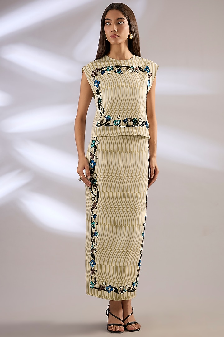 Multi-Colored Japanese Crepe Skirt Set by Kanika Goyal at Pernia's Pop Up Shop