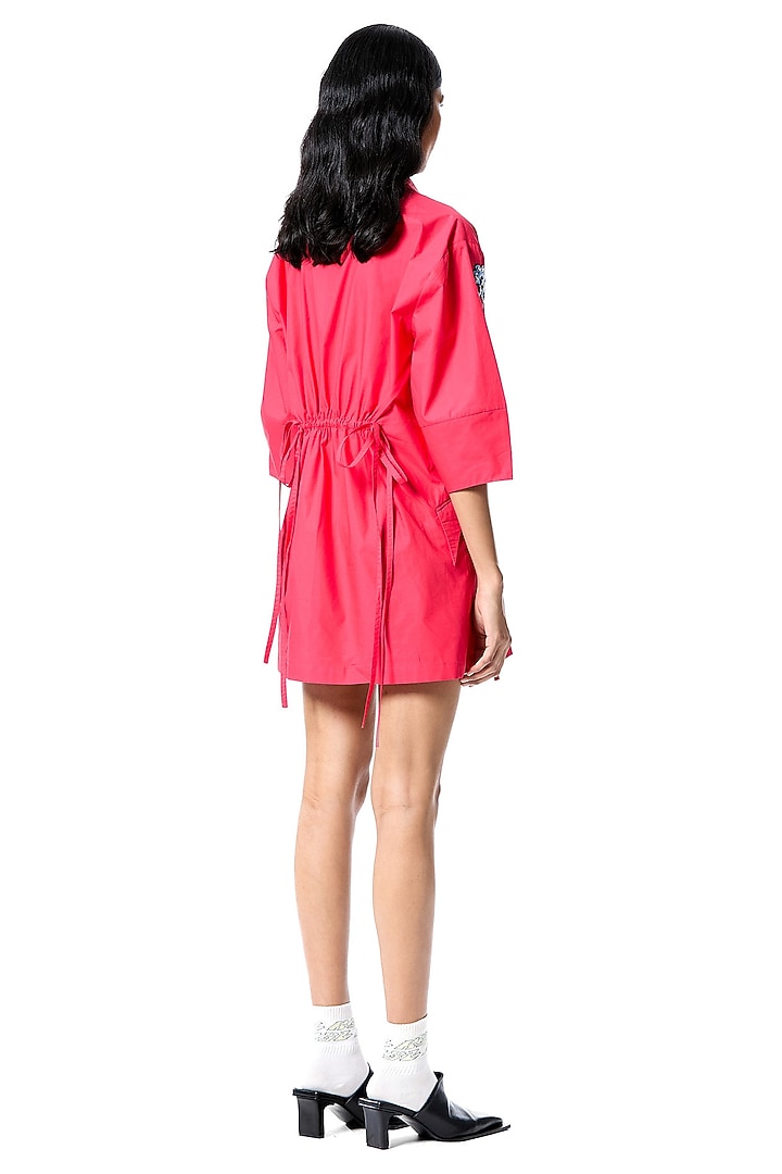 Red Cotton Embellished Vacation Shirt Dress by Kanika Goyal at Pernia's Pop Up Shop
