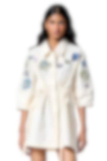 White Cotton Embellished Vacation Shirt Dress by Kanika Goyal at Pernia's Pop Up Shop