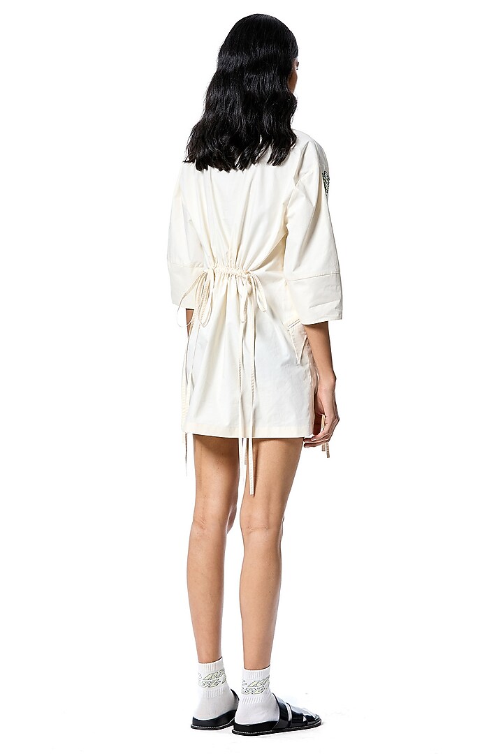 White Cotton Embellished Vacation Shirt Dress by Kanika Goyal at Pernia's Pop Up Shop