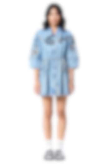 Blue Cotton Embellished Vacation Shirt Dress by Kanika Goyal at Pernia's Pop Up Shop