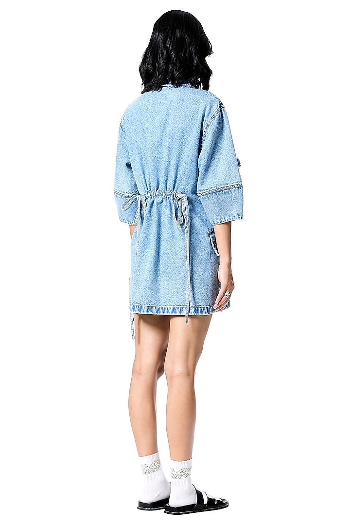 Blue Cotton Embellished Vacation Shirt Dress by Kanika Goyal at Pernia's Pop Up Shop