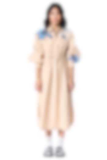 Beige Cotton Embellished Vacation Shirt Dress by Kanika Goyal at Pernia's Pop Up Shop