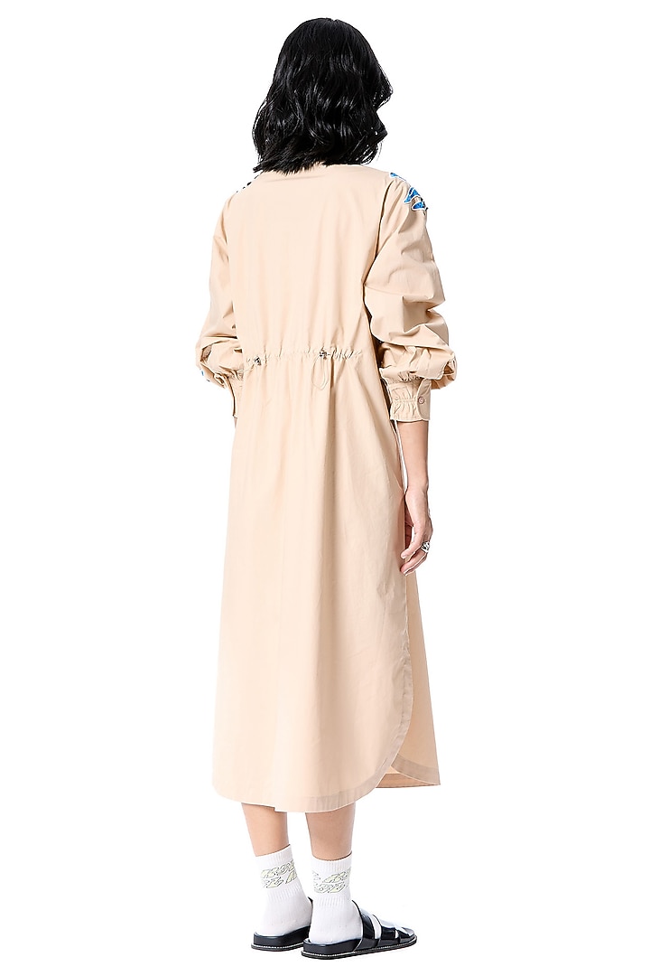 Beige Cotton Embellished Vacation Shirt Dress by Kanika Goyal at Pernia's Pop Up Shop
