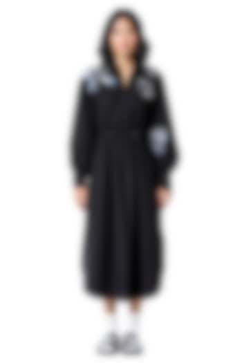 Black Cotton Embellished Vacation Shirt Dress by Kanika Goyal at Pernia's Pop Up Shop