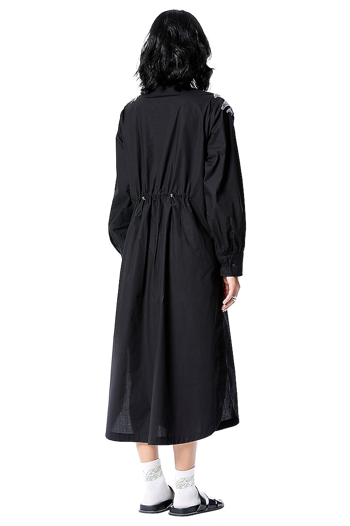 Black Cotton Embellished Vacation Shirt Dress by Kanika Goyal at Pernia's Pop Up Shop