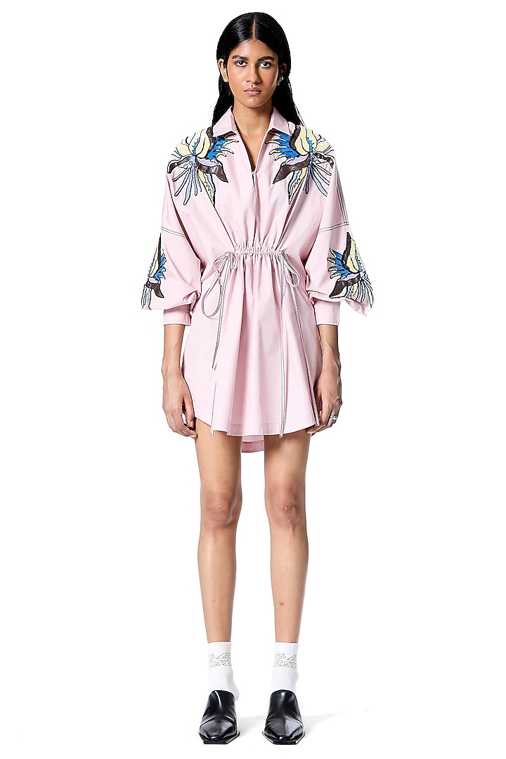 Pink Cotton Embellished Vacation Dress by Kanika Goyal at Pernia's Pop Up Shop