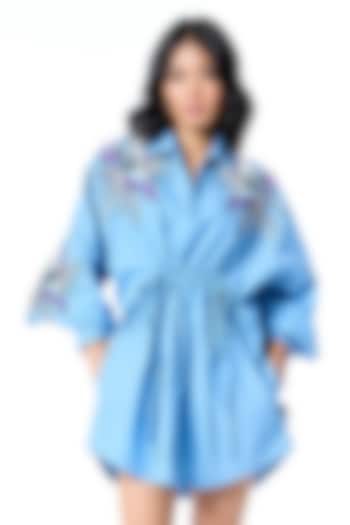 Blue Cotton Embellished Vacation Dress by Kanika Goyal at Pernia's Pop Up Shop