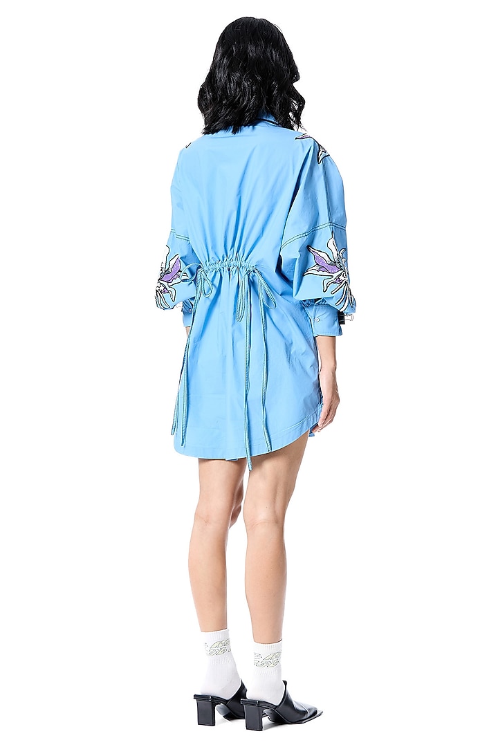 Blue Cotton Embellished Vacation Dress by Kanika Goyal at Pernia's Pop Up Shop
