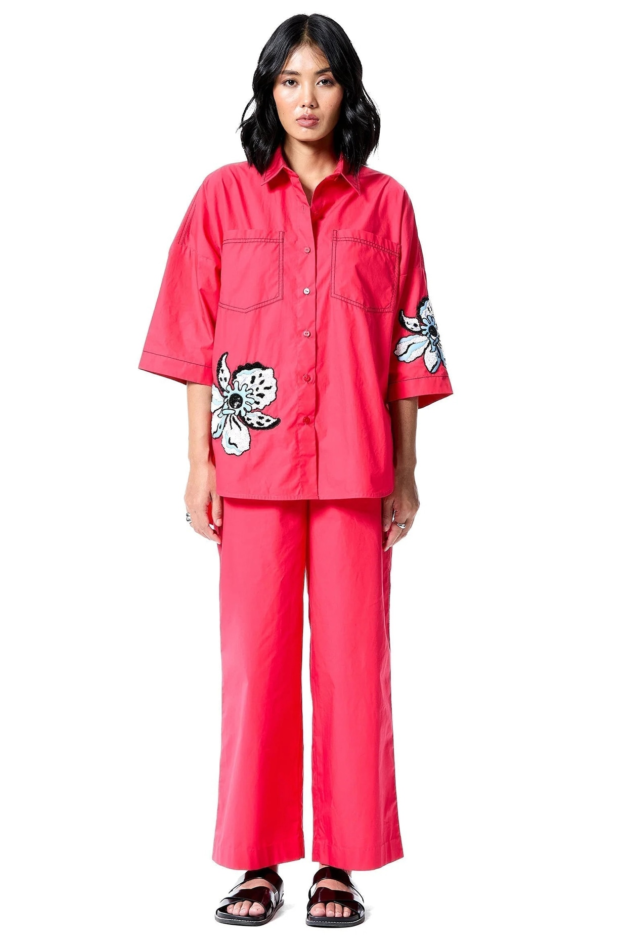 Kanika Goyal Red Cotton Embellished Co-Ord Set