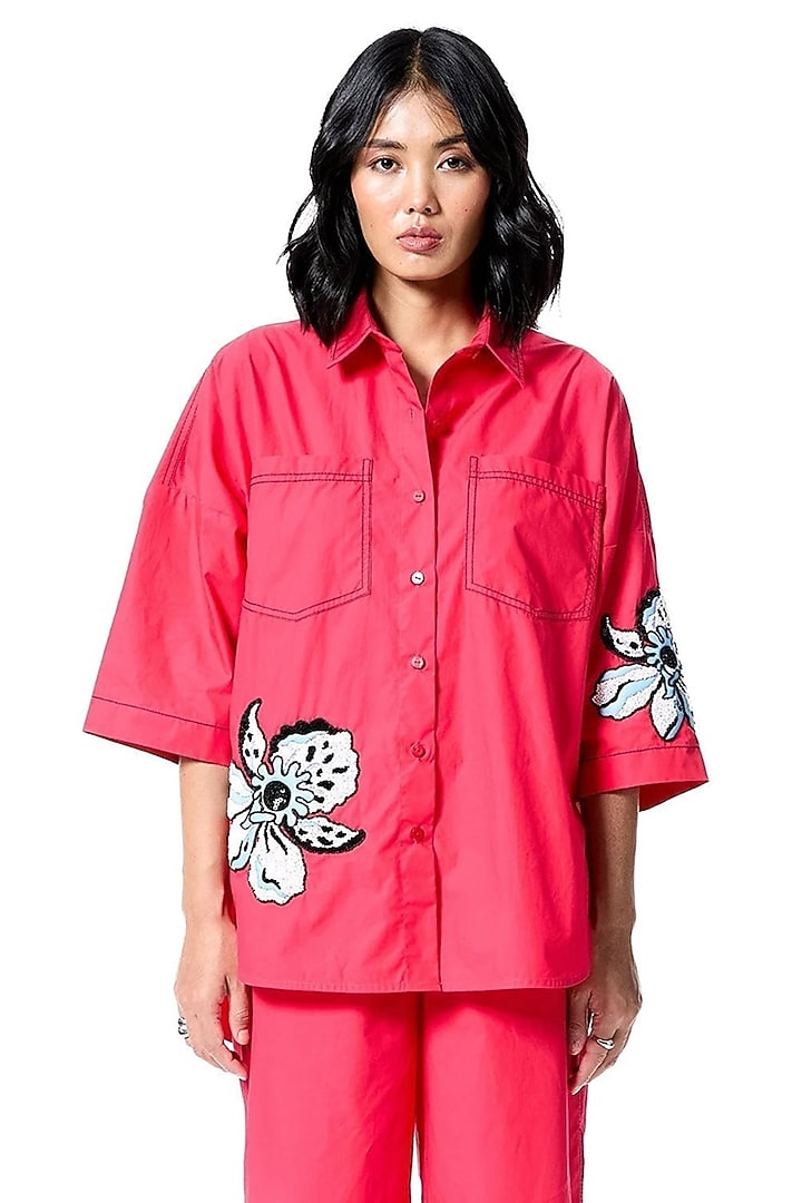 Red Cotton Embellished Co-Ord Set by Kanika Goyal at Pernia's Pop Up Shop