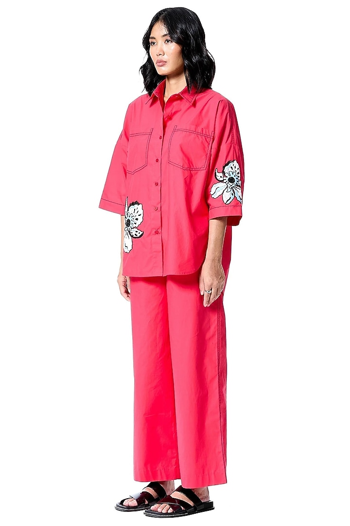Red Cotton Embellished Co-Ord Set by Kanika Goyal at Pernia's Pop Up Shop