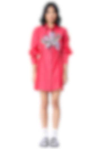 Red Cotton Embellished Vacation Shirt Dress by Kanika Goyal at Pernia's Pop Up Shop