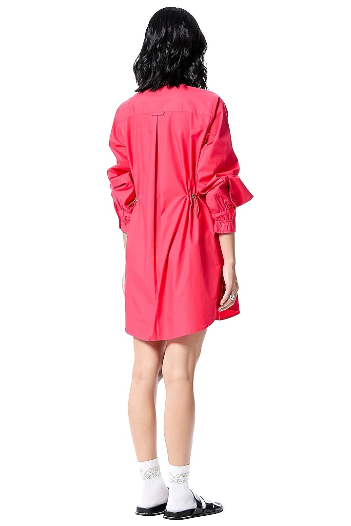 Red Cotton Embellished Vacation Shirt Dress by Kanika Goyal at Pernia's Pop Up Shop