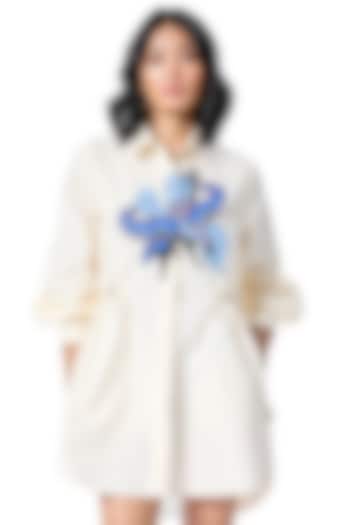White Cotton Embellished Vacation Shirt Dress by Kanika Goyal at Pernia's Pop Up Shop
