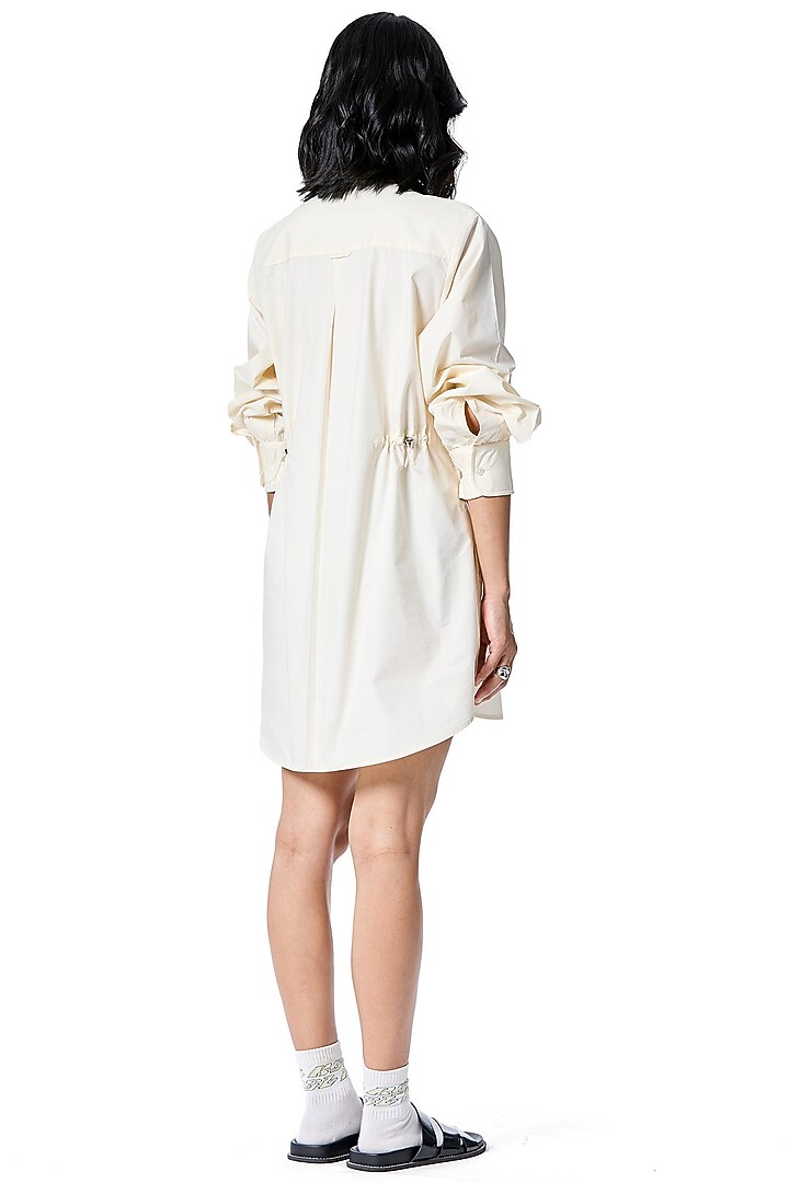 White Cotton Embellished Vacation Shirt Dress by Kanika Goyal at Pernia's Pop Up Shop