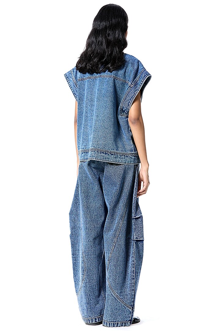 Blue Cotton Hand Embellished Vest by Kanika Goyal at Pernia's Pop Up Shop