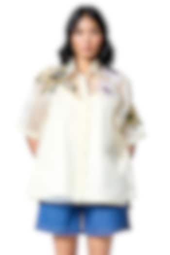 Off-White Organza Hand Embellished Shirt by Kanika Goyal at Pernia's Pop Up Shop