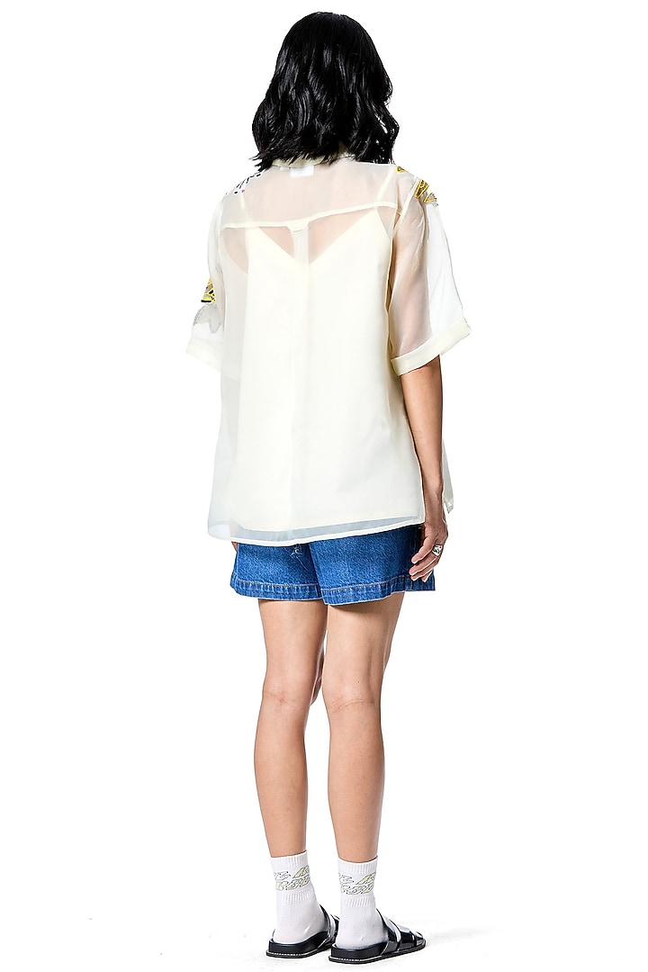 Off-White Organza Hand Embellished Shirt by Kanika Goyal at Pernia's Pop Up Shop