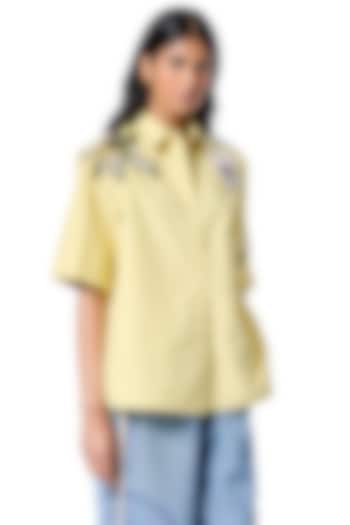 Yellow Cotton Hand Embellished Shirt by Kanika Goyal at Pernia's Pop Up Shop