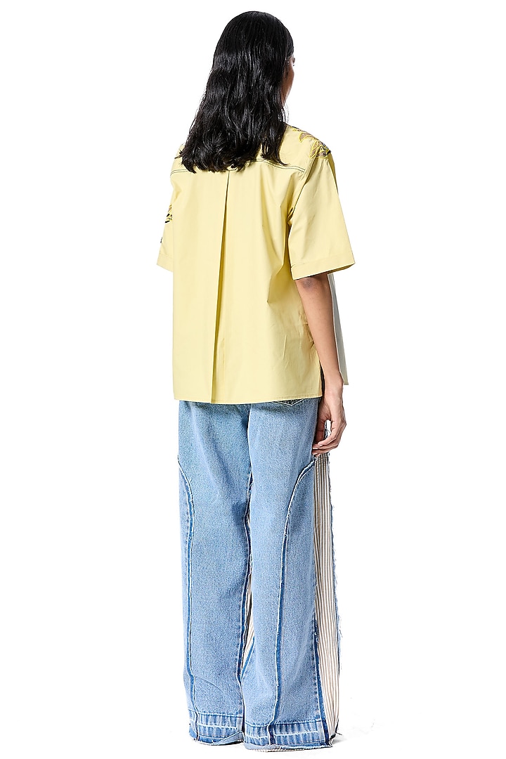 Yellow Cotton Hand Embellished Shirt by Kanika Goyal at Pernia's Pop Up Shop
