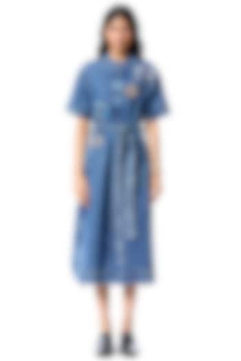 Blue Cotton Hand Embellished Vacation Dress by Kanika Goyal at Pernia's Pop Up Shop