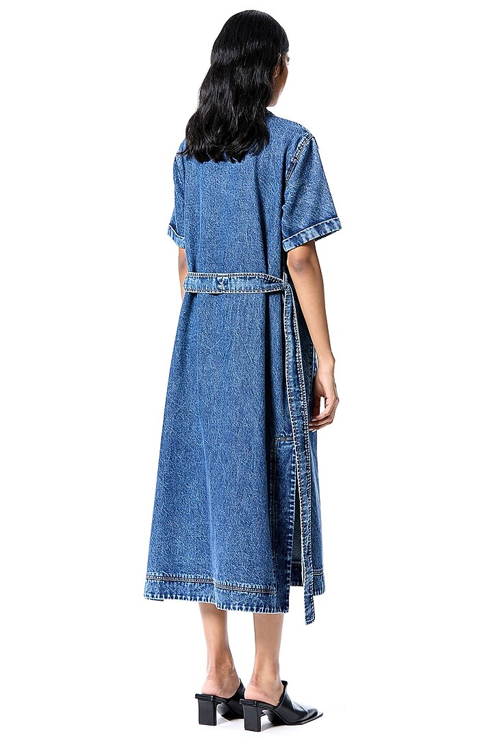 Blue Cotton Hand Embellished Cocktail Dress by Kanika Goyal at Pernia's Pop Up Shop