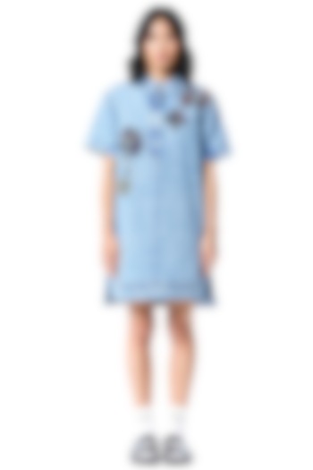 Blue Cotton Hand Embellished Vacation Dress by Kanika Goyal at Pernia's Pop Up Shop