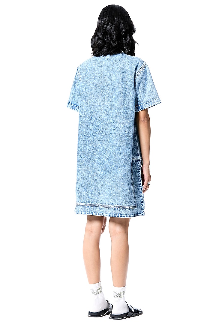 Blue Cotton Hand Embellished Vacation Dress by Kanika Goyal at Pernia's Pop Up Shop