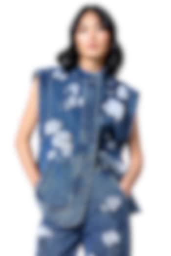 Blue Cotton Embellished Vest by Kanika Goyal at Pernia's Pop Up Shop