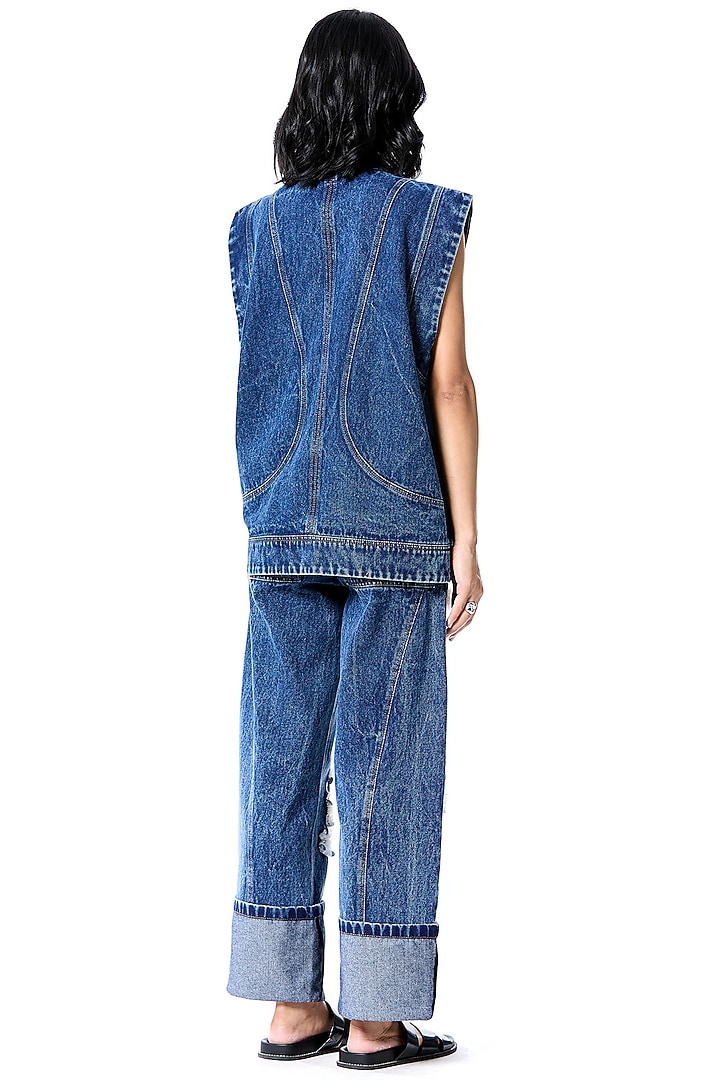 Blue Cotton Embellished Vest by Kanika Goyal at Pernia's Pop Up Shop