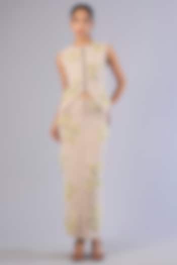 Beige Japanese Crepe Skirt Set by Kanika Goyal at Pernia's Pop Up Shop