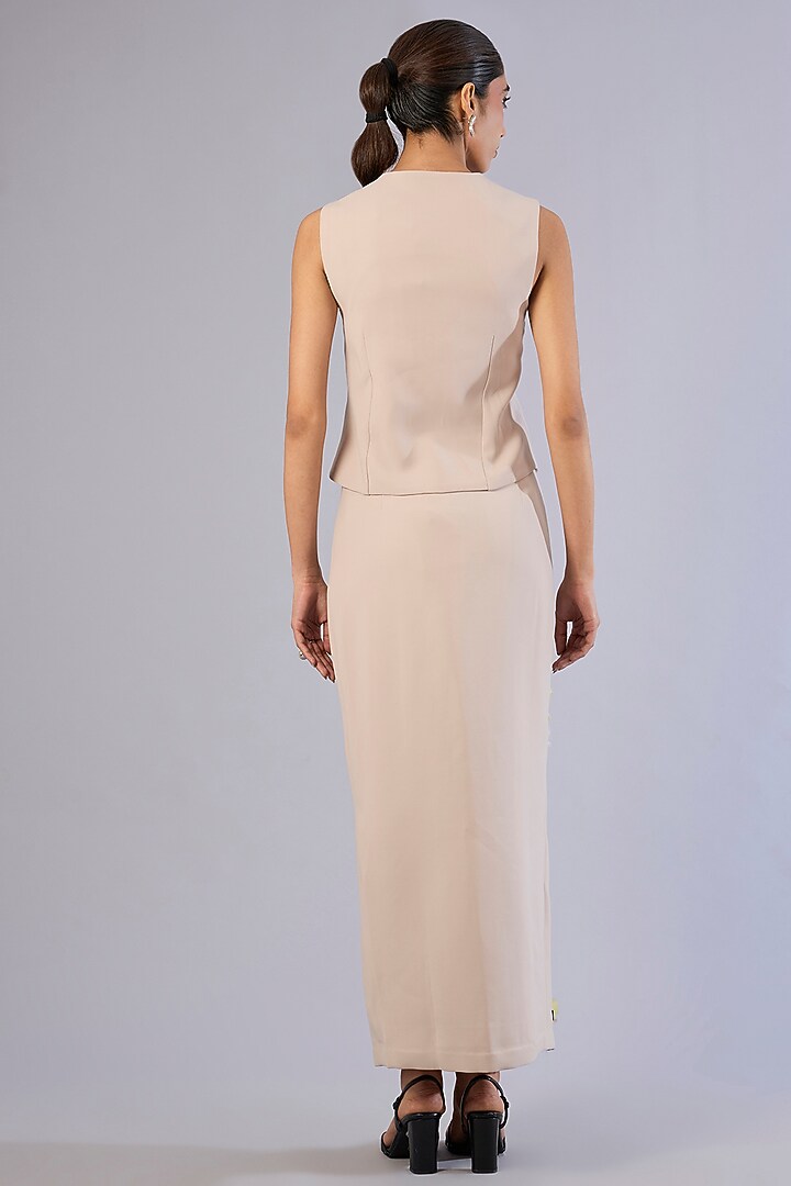 Beige Japanese Crepe Skirt Set by Kanika Goyal at Pernia's Pop Up Shop