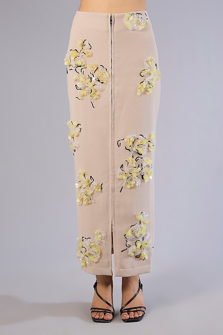 Beige Japanese Crepe Skirt Set by Kanika Goyal at Pernia's Pop Up Shop