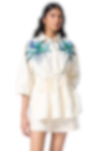White Cotton Embellished Shirt by Kanika Goyal at Pernia's Pop Up Shop