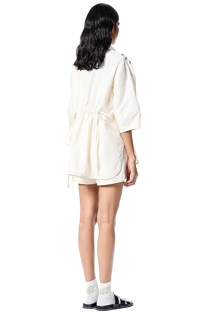 White Cotton Embellished Shirt by Kanika Goyal at Pernia's Pop Up Shop