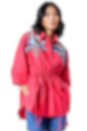 Red Cotton Embellished Shirt by Kanika Goyal at Pernia's Pop Up Shop