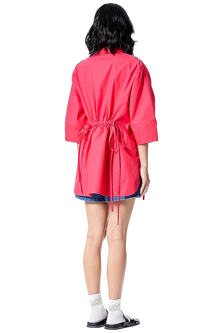 Red Cotton Embellished Shirt by Kanika Goyal at Pernia's Pop Up Shop