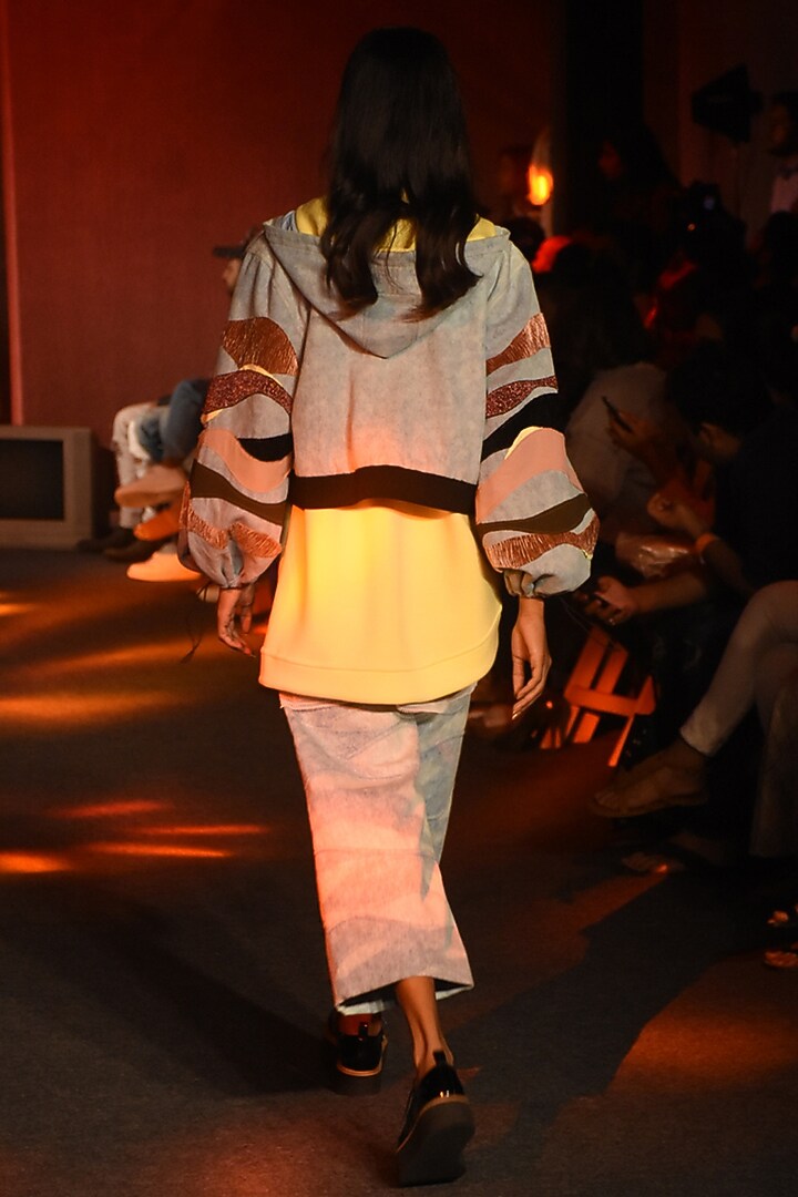 Powder Blue Denim Bomber Jacket by Kanika Goyal at Pernia's Pop Up Shop
