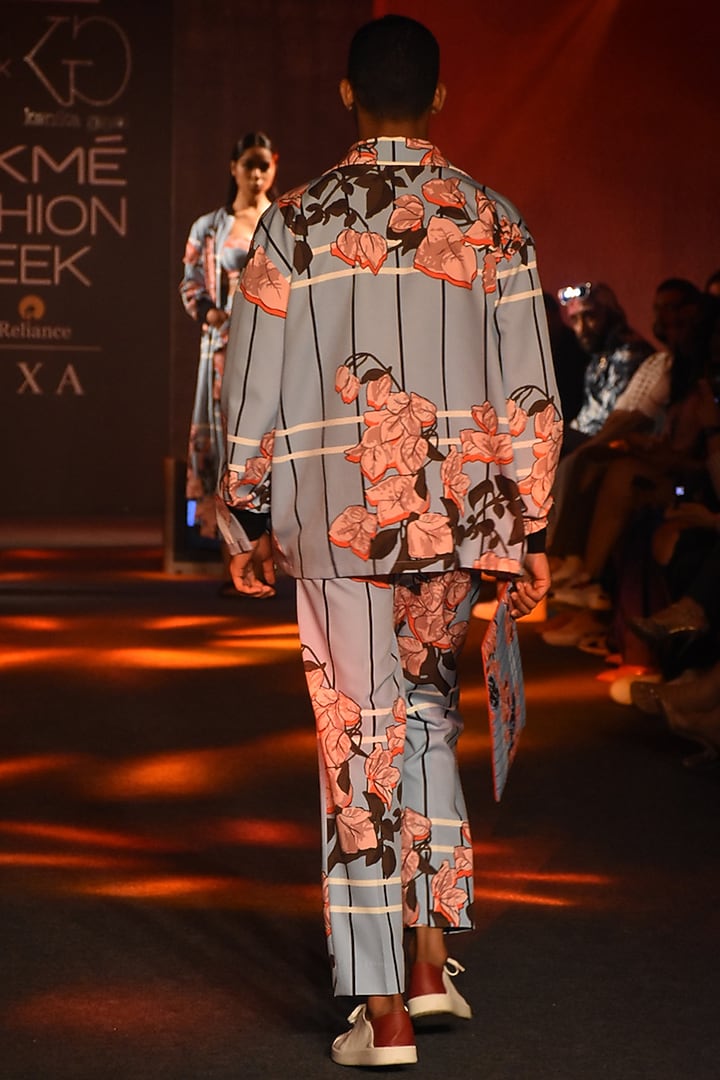 Powder Blue Printed Pants by Kanika Goyal Men at Pernia's Pop Up Shop