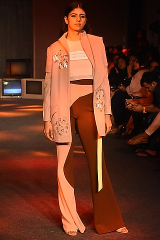 Pink Printed Crop Top by Kanika Goyal