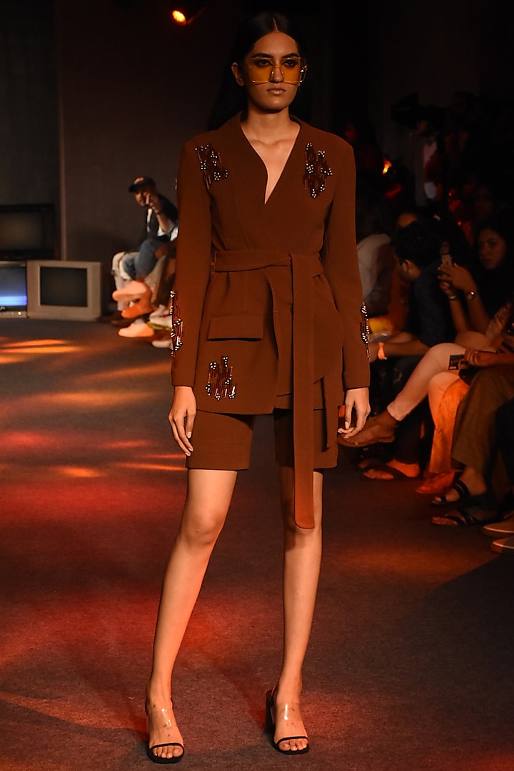 Brown Embroidered Coat by Kanika Goyal