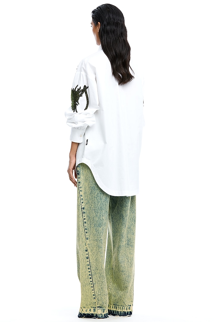 White Cotton Embellished Shirt by Kanika Goyal at Pernia's Pop Up Shop